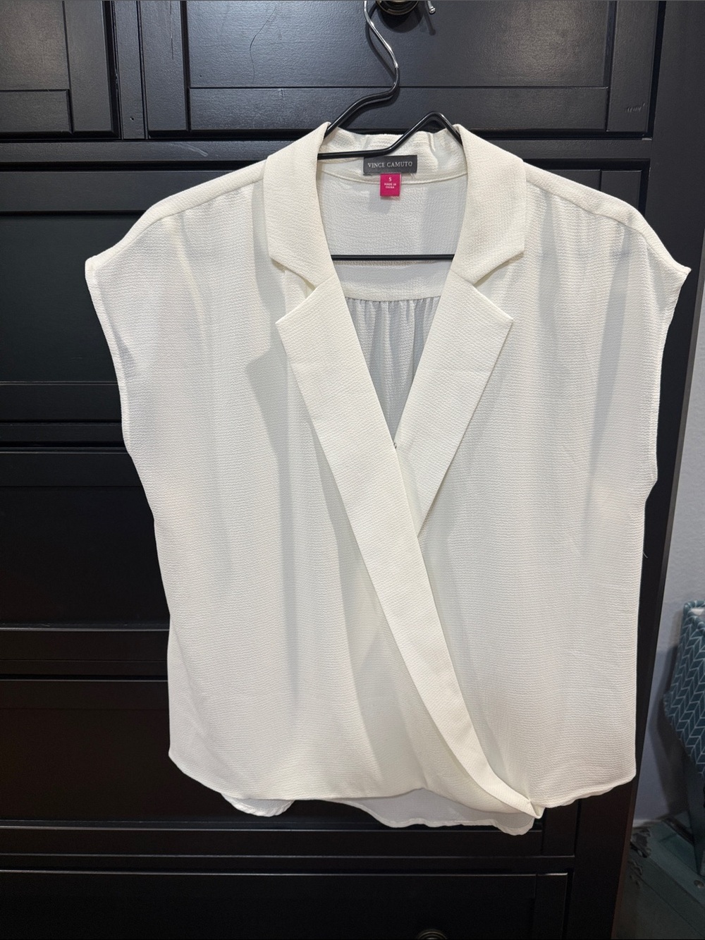 Vince Camuto Ivory Textured Draped Surplice Blouse